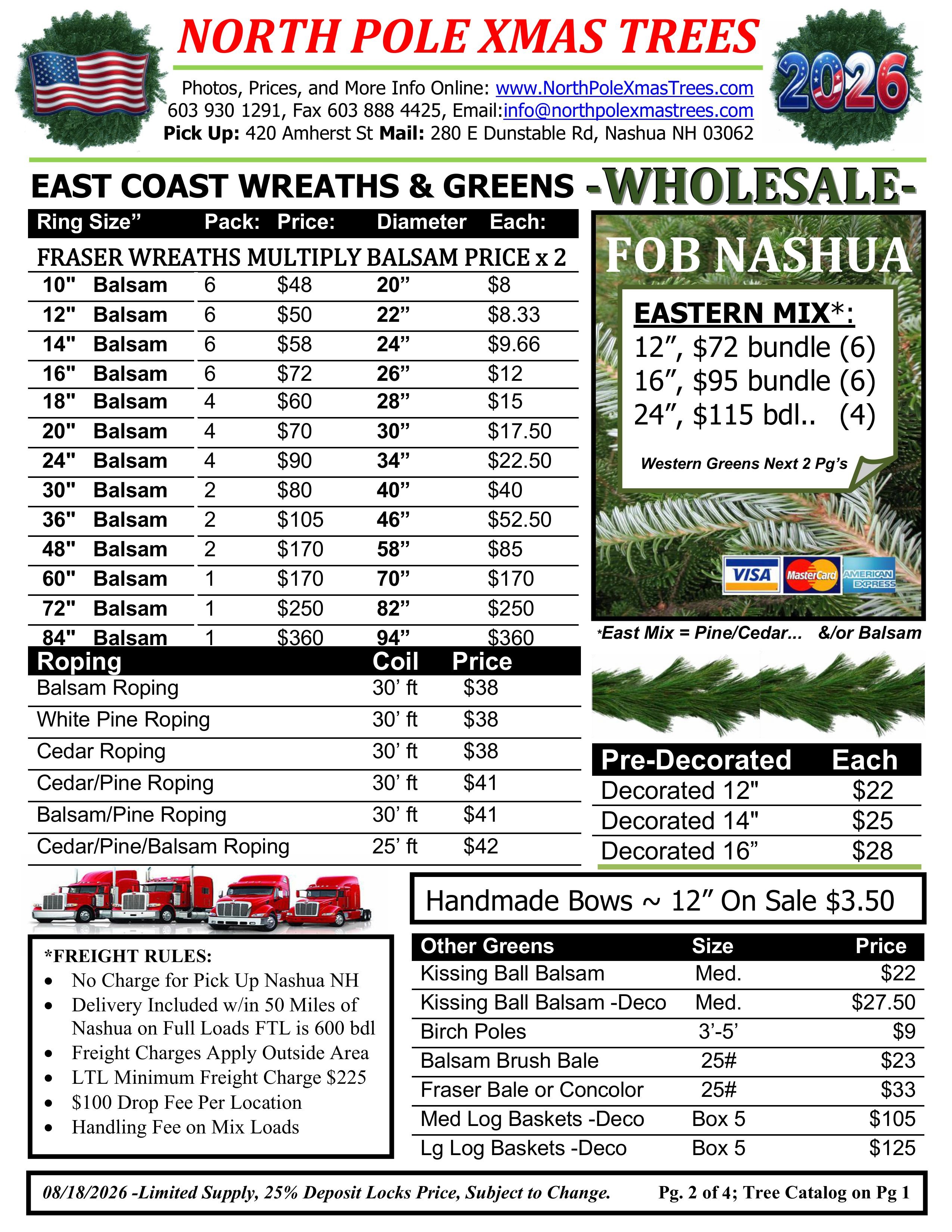 Balsam Wreath Pricelist 2026
