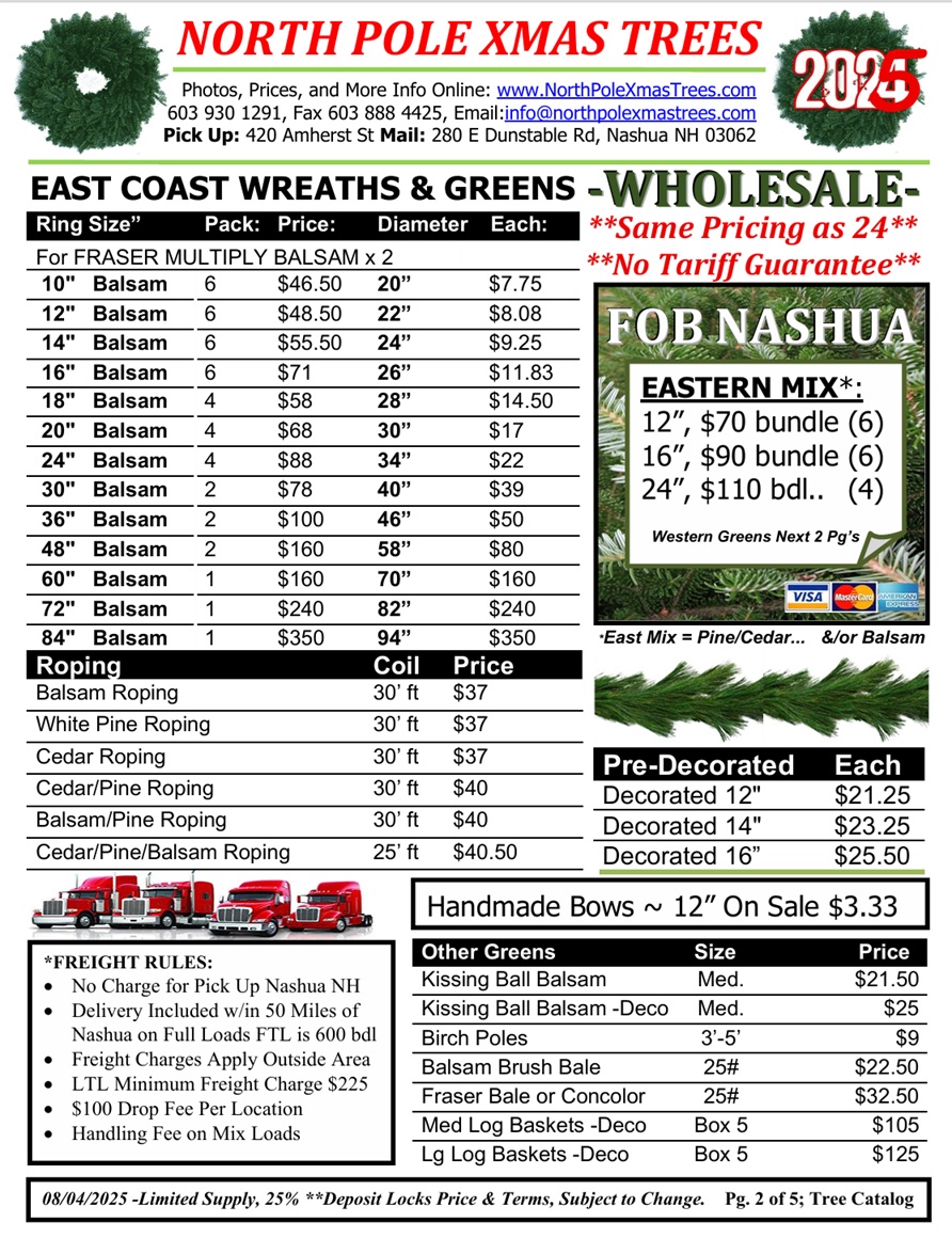 Wholesale Balsam Wreath Pricelist